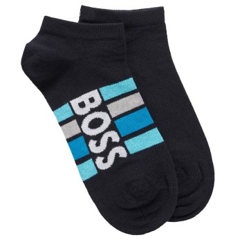 BOSS Stripe Cotton Ankle Socks Strømper 2P Mørkblå Str 39/42
