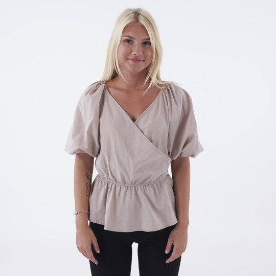 V neck wrap over elastic waist