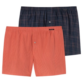 Schiesser 6P Essentials Boxer Shorts Orange/Mørkbl bomuld Large Herre