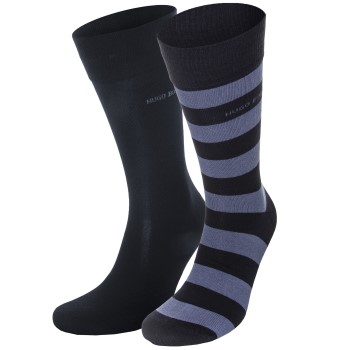 Hugo Boss Strømper 2P RS Block Stripe Socks Mørkblå Str 39/42 Herre