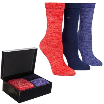 Calvin Klein Strømper 3P Isla Holiday Sparkle Socks Gift Box Blå/Rød Strl 37/41 Dame