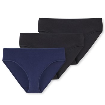 Schiesser Trusser 3P Cotton Essentials Tai Sort/Blå bomuld 40 Dame