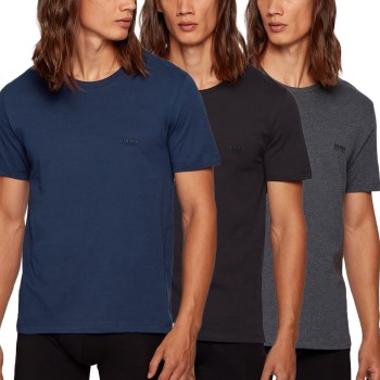 BOSS Cotton Classic Crew Neck T-shirt 3P Marineblå/Grå bomuld Large Herre