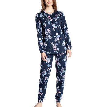 Calida Cosy Cotton Nights Pyjama With Cuff Blå Mønster bomuld Medium Dame