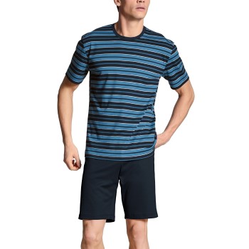 Calida Relax Streamline Short Pyjama Rounded Neck Marineblå bomuld Large Herre