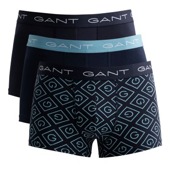 Gant 3P Cotton Stretch Print Trunks Marineblå bomuld Large Herre
