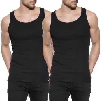 Bread and Boxers Men Tanks 2P Sort økologisk bomuld Large Herre