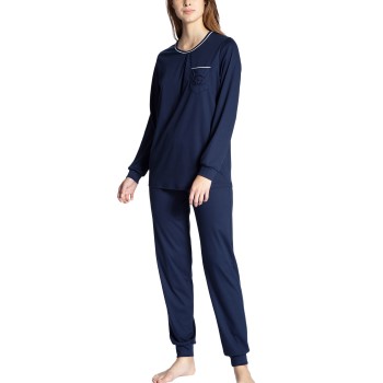 Calida Cosy Cotton Nights Pyjama With Cuff Mørkblå bomuld Large Dame