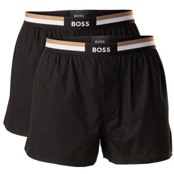 BOSS Woven Boxer Shorts With Fly 2P Sort/Hvid bomuld Large Herre