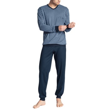 Calida Relax Imprint Pyjama With Cuff Blå bomuld Large Herre