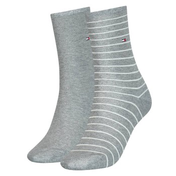 Tommy Hilfiger Strømper 2P Classic Small Stripe Socks Gråstribet Str 35/38 Dame