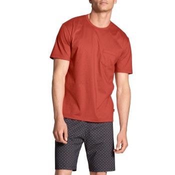 Calida Relax Imprint Rounded Neck Short Pyjama Orange/Rød bomuld XX-Large Herre