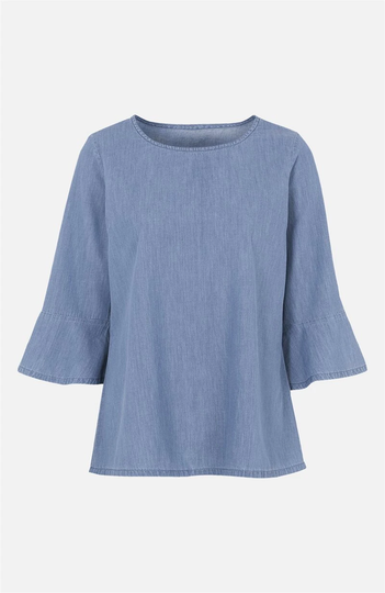 Denimbluse med flæseærmer