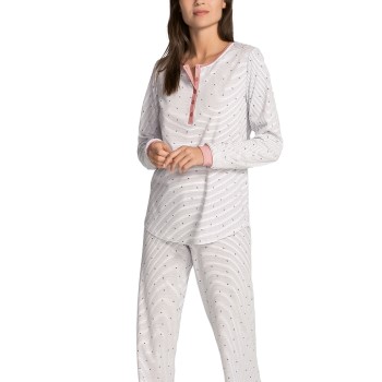 Calida Sweet Dreams Pyjama Button Tab Rosa stribet bomuld Large Dame