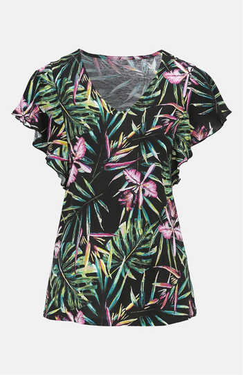Mønstret bluse med sommerfugleærmer