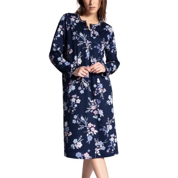 Calida Cosy Cotton Nightshirt Long Sleeve Blå m. blomste bomuld Large Dame