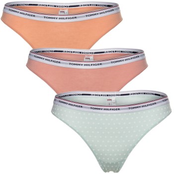 Tommy Hilfiger Trusser 3P Essentials Thong Mint/Rosa bomuld Large Dame