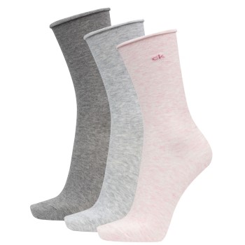 Calvin Klein Strømper 3P Emma Roll Top Crew Socks Rosa/Grå Strl 37/41 Dame