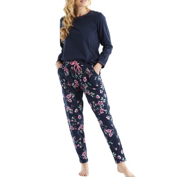 Damella Navy Flower Pyjama Blå Mønster bomuld Large Dame