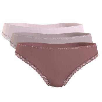 Tommy Hilfiger Trusser 3P Lace Thong Rosa/Grå Large Dame
