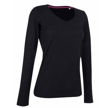 Stedman Claire V-neck Long Sleeve Sort ringspundet bomuld Large Dame