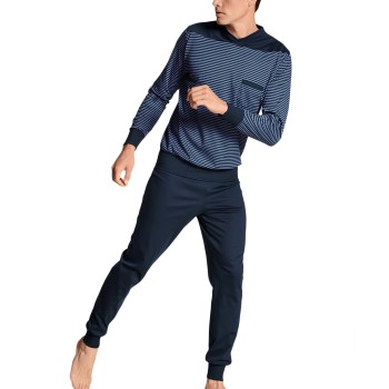 Calida Yellowbration Pyjama With Cuff Men Marineblå bomuld Large Herre