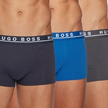 Hugo Boss 3P Cotton Stretch Trunks Grå/Blå bomuld Large Herre