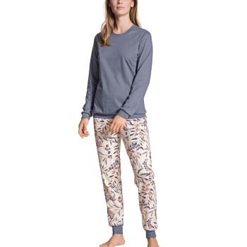 Calida Midnight Flowers Pyjama With Cuff Grå bomuld Large Dame