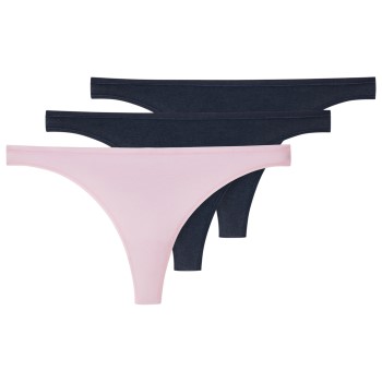 Schiesser Trusser 3P 95-5 Organic Cotton Thong Sort/Rosa økologisk bomuld 36 Dame