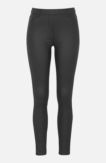 Stretchy treggings med vokset overflade
