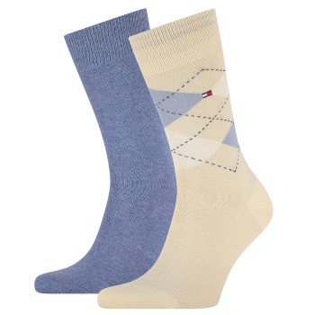 Tommy Hilfiger Strømper 2P Men Sock Check Beige/Blå Str 39/42 Herre