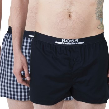 BOSS Woven Boxer Shorts With Fly 2P Blå Mønster bomuld Large Herre