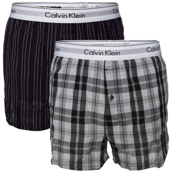 Calvin Klein 2P Modern Cotton Woven Slim Fit Boxer Sort mønstret vævet bomuld Large Herre
