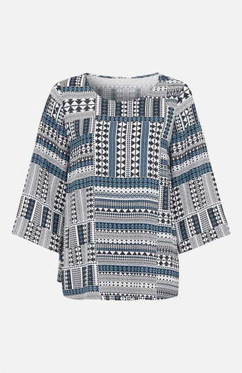 Mønstret bluse med vide ærmer