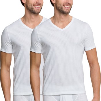 Schiesser 2P Authentic Short Sleeved Shirts V-neck Hvid bomuld Large Herre