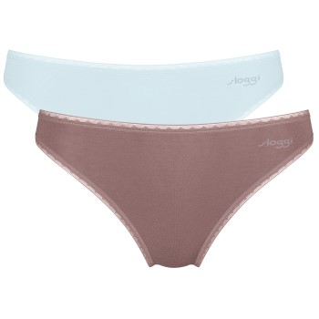 Sloggi Trusser 2P Go Tai Blå/Rosa bomuld Small Dame