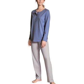 Calida Lovely Nights Pyjama Button Tab Blå Mønster bomuld Medium Dame