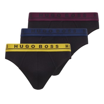 BOSS Cotton Stretch Classic Briefs 3P Sort/Gul bomuld Large Herre