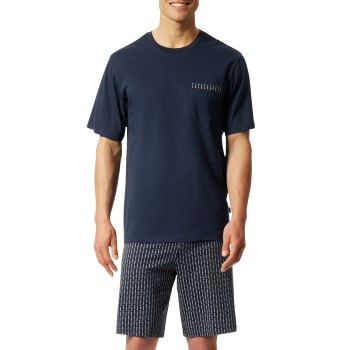 Schiesser Fashion Nightwear Short Pyjama Marineblå økologisk bomuld Medium Herre