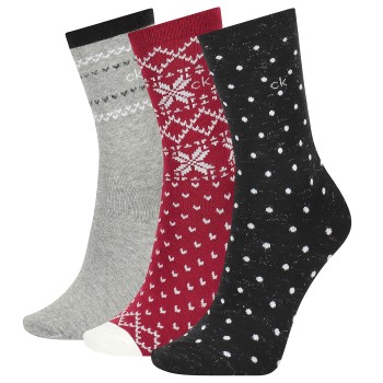 Calvin Klein Strømper 3P Dawn Crew Sock Giftbox Sort/Rød One Size Dame