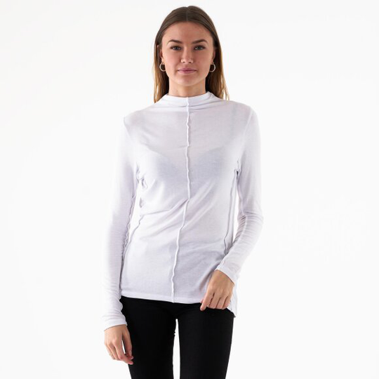 Mock neck exposed seam top