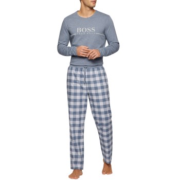 BOSS Cosy Cotton Long Pyjama Grå/Blå bomuld Large Herre