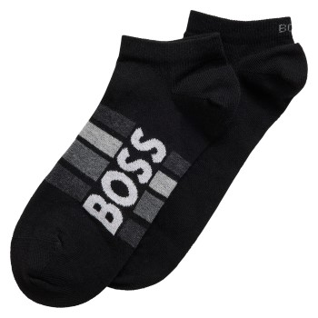 BOSS Stripe Cotton Ankle Socks Strømper 2P Sort Str 39/42