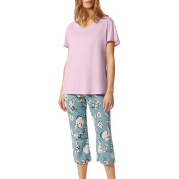 Schiesser Modern Floral Crop Pyjama Rosa/Blå 38 Dame