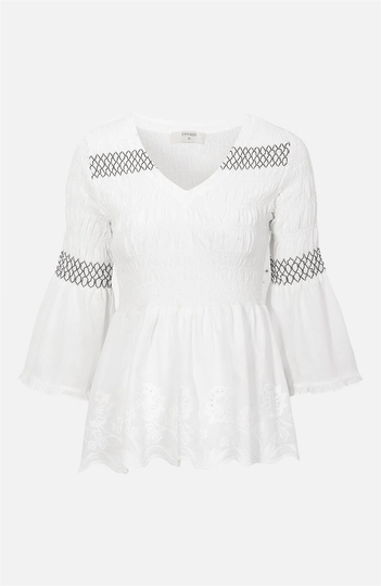 Bluse med smocksyede sømme Vanja