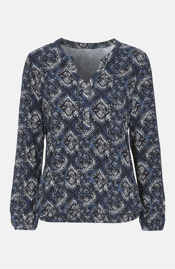 Mønstret, langærmet jerseybluse