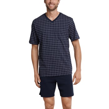 Schiesser Day and Night Short Check Pyjama Mørkblå bomuld Large Herre