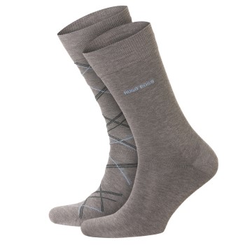 BOSS Check Cotton Sock Strømper 2P Grå Str 39/42