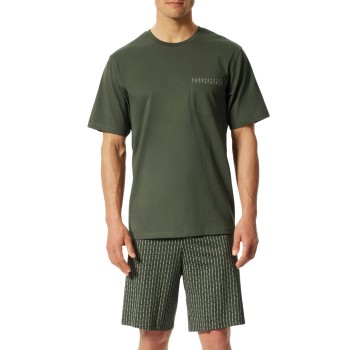 Schiesser Fashion Nightwear Short Pyjama Khaki økologisk bomuld Large Herre