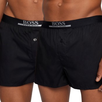 BOSS Woven Boxer Shorts With Fly 2P Sort bomuld Large Herre